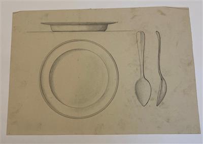 25009.jpg; 25009; Werktekening van bord en lepel; ontwerptekening