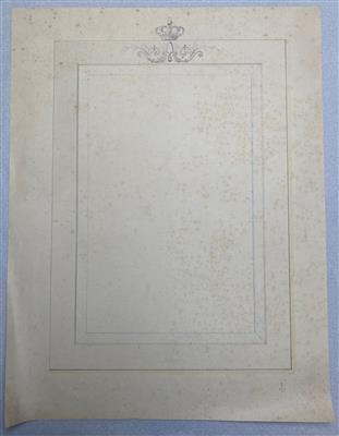 25069.jpg; 25069; Ontwerptekening van een spiegel of lijst met letter A en kroon; ontwerptekening