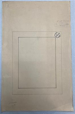 25073.jpg; 25073; Ontwerptekening van een spiegel of lijst met letter W en 1914 en 19..; ontwerptekening