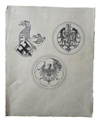 25727.jpg; 25727; Ontwerptekening van drie wapens; ontwerptekening